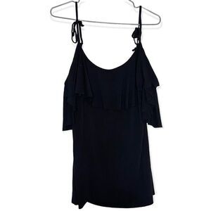 Free People Beach Black Ruffle Flowy Tie-Strap Tank Top Size XS